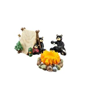 Camping Bears‎ Family Figurine Tent Fire Pit Tree Rustic Cabin Decor